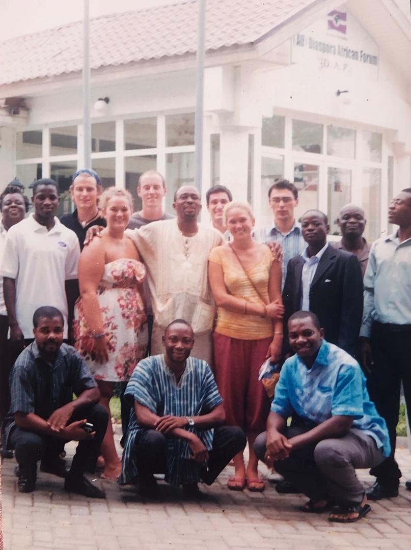 AaFaNet presentation of local craft stools to Bentle University students during their internship programme in Ghana. 2011.